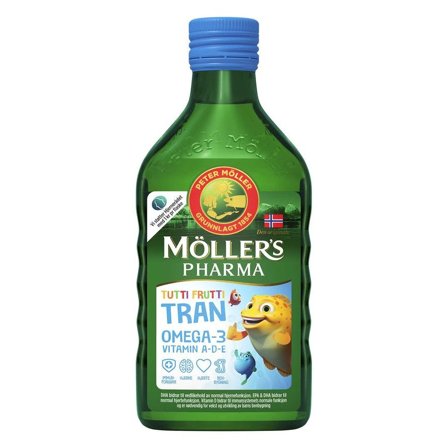 Møllers pharma tran omega-3 + vitamin A, D og E tutti-frutti smak
