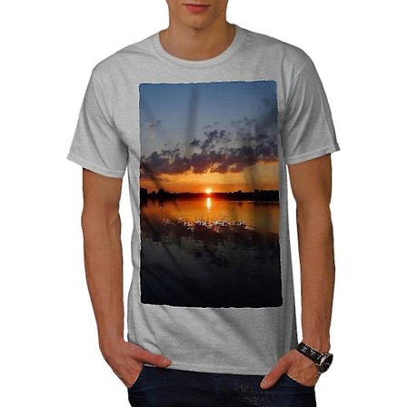 Sunset Lake Photo Nature Men Greyt-shirt