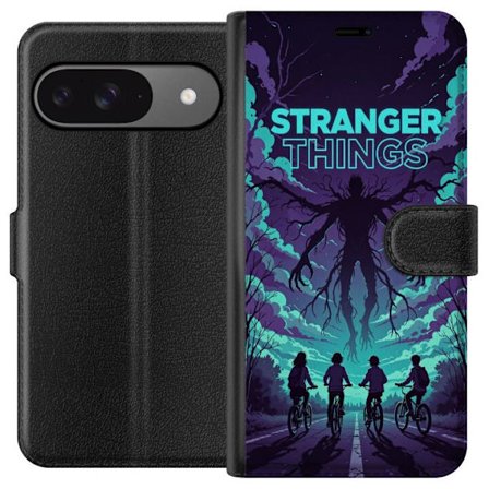 Kompatibelt Plånboksfodral till Google Google Pixel 9 Stranger Things-inspirerad fantasyillustration med mörkt monster, cyklande barn och dramatisk