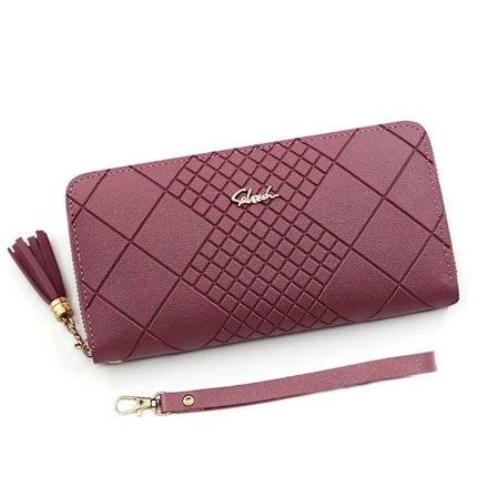 Glidelås Penger Myntveske Dame Kortholder Lang PU Lær Clutch Lommebok Stor Kapasitet Dame Armbånd Telefon Håndvesker Penge Lomme Rose Rød