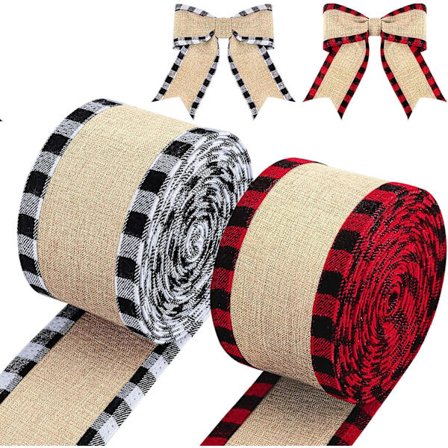 2 Rullar Julbuffel Trådkantade Band Rutiga Band Tyg