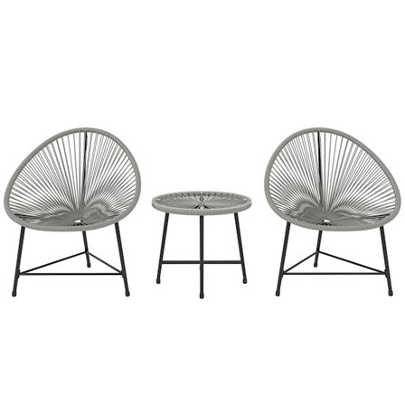 Udendørs terrassesæt – 2 rattanstole, glasbord, stålramme