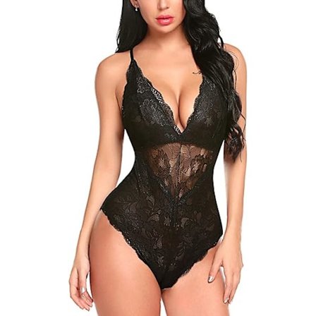 1 stk. Dame Snap Open Crotch Sexy Lingerie Lace Bodysuit Deep