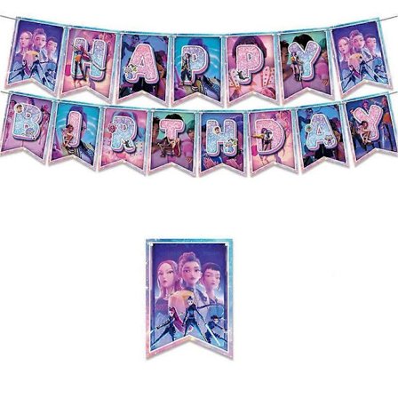 K-Pop Demonjegere Bursdagsfestdekorasjonssett med Banner Kaketopp Ballonger R7W1