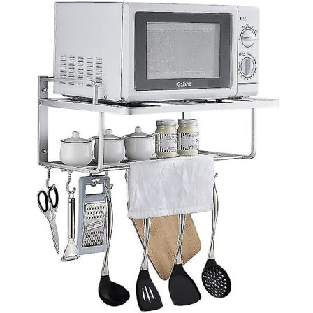 Seinään kiinnitettävä keittiön säilytysteline mikroaaltouunille