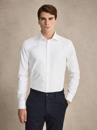 John Henric Men's Weißes Fischgrat-Hemd Slim Fit Size 40