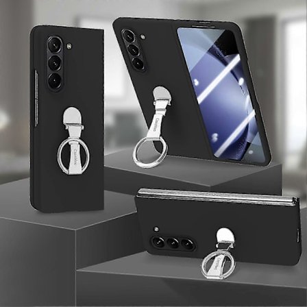 Anti-Drop Flip Ultratunn Hårt PC-skal för Samsung Galaxy Z Fold 6 Inbyggt Skärmskydd Metallringhållare Ställ
