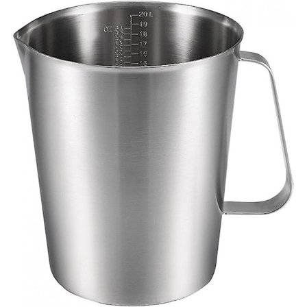 Målebæger 2000ml 64OZ, 2 Måleskalaer, Inkl. ML Skala, Ounce Skala, 304 Rustfrit Stål Gradueret Bæger med Håndtag til Laboratorium Køkken liqui