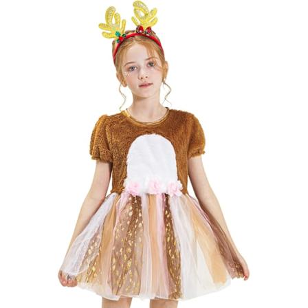 Julekostume til piger med hjorte-tema, Tutu-kjole, julemandskostume, flot pandebånd, 3-10 år Hjort 4-6 ans