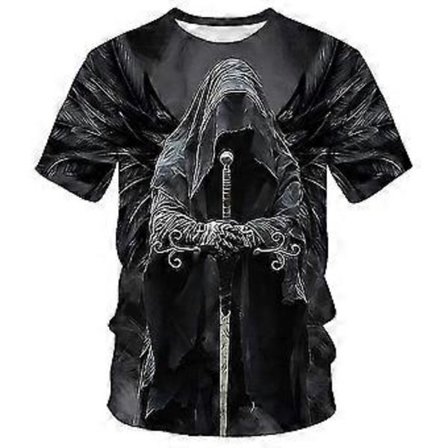 3D-tryckt överdimensionerad dödskalle-t-shirt, herr streetwear035490#