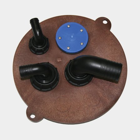 Aansluitdeksel voor septictanks / grijswatertanks Nuova Rade Diablo Easy Switch, Ø38 mm (vulling), Ø16 mm (ontluchting), Ø10 mm (uitlaat), kunststof, 