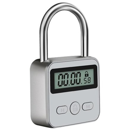 /HH/Metallisk Tidtakerlås LCD-Skjerm Multifunksjonell Elektronisk Tid 99 Timer Maks Tidtaking USB Oppladbar Tidtakerhengelås Sølv [DB]