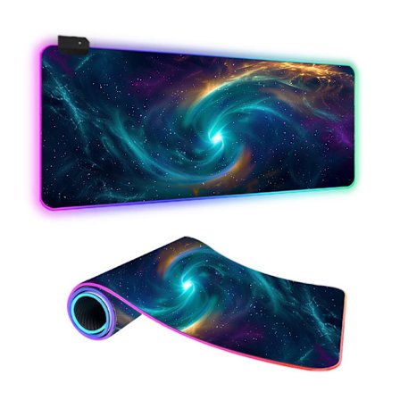Pelihiirimatto RGB LED-valoilla - 80x30cm - Galaksikuvio
