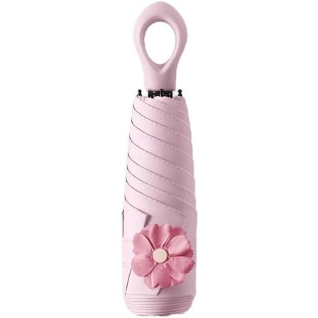 Mini sol paraply reseparaply ringhandtag beläggningsskikt tyg kompakt hopfällbart paraply/lätt liten bärbar ryggsäck/regn sol, rosa