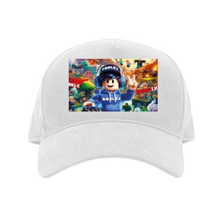 Kasket Livlig spilverdens inspireret illustration med smilende blokfigur i forgrunden, farverig fantasi-miljø fyldt med miniature-karakterer, bygnin