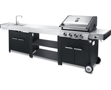 Austin and Barbeque AABQ - Classic 4+1B + AABQ Side Table With Sink + AABQ Side Table Open - Classic gasolgrill med fyra brännare & utekök