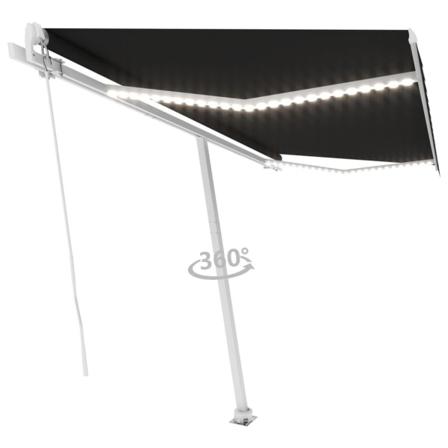 Vidaxl Markis Manuellt Infällbar Med Led 450x300 Cm Antracit Antracit