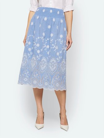 SIGNATURE - Nederdel - Lys Blå - Broderie Anglaise