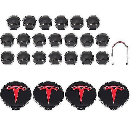 Yy Tesla Model 3 Y S X Hjulkapsæt Center Cap Hub Lug Nut Cover Sort Rød Hvid Grå Med 4 Center Cap 20 Lug Nut Covera