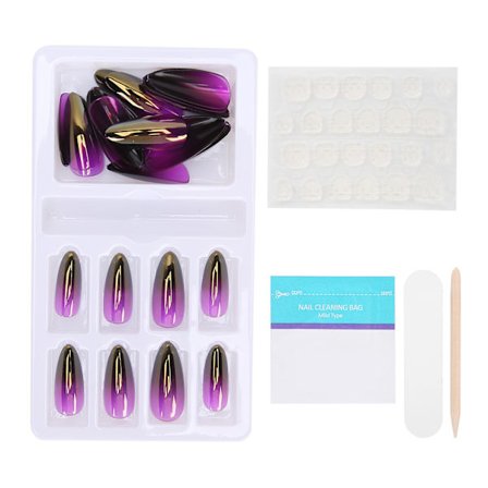 Gradient Spidse Falske Negle Tips Sæt Farvet Fuld Dækning Falske Negle med NeglefilF745-14