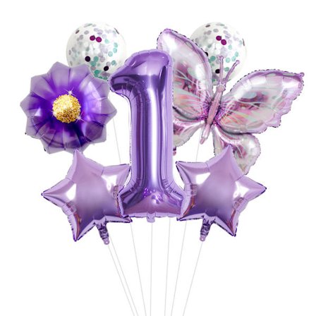 32-tums sifferballongset, lila fjärilsblomdesign – Barnkalasdekorationer för scenbygge