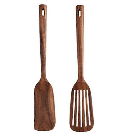 Køkkenredskaber i træ, 2 stk. træskeer og spatel til madlavning, elegante køkkenredskaber til hjemmet