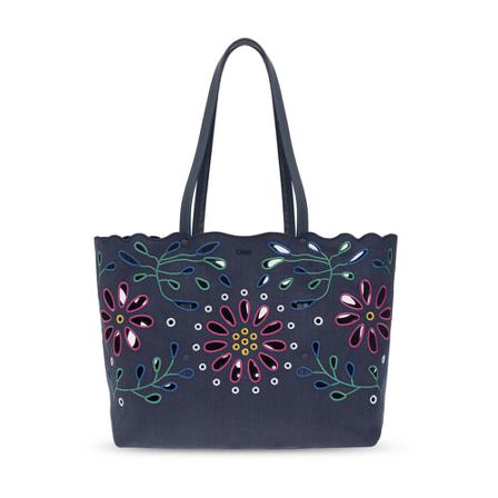 Chloé, Kamilla Shopper Bag Blauw, Dames, Maat:ONE Size,linnen