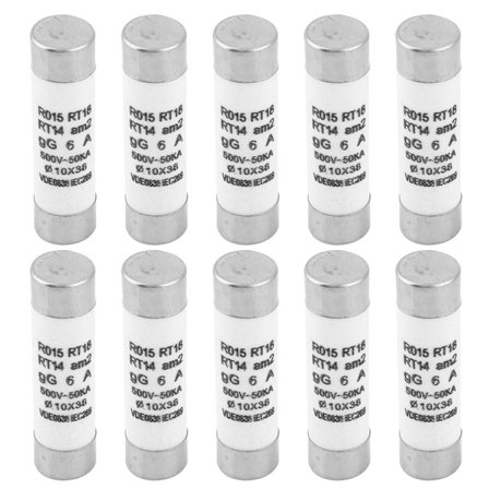 10 stk. sylinder sikring med høy bryteevne og indikator, 10x38 380-500VAC (6A)