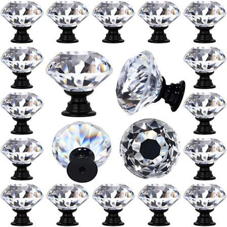 12 stk Klare Krystallglass Skuffebeslag Knapper Diamant Sh