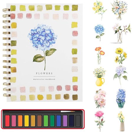 Akvarellarbeidsbok for nybegynnere med 12 malingsfarger og pensler - Kunstsett med havtema for voksne og tenåringer - Kreativ utforskningsgave