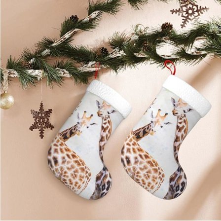 QQ-Söt Giraff-Tryckt Julstrumpa Plysch Julstrumpor Personliga Hängande Julpynt för Semester Familj Spis Dekorationer Gi