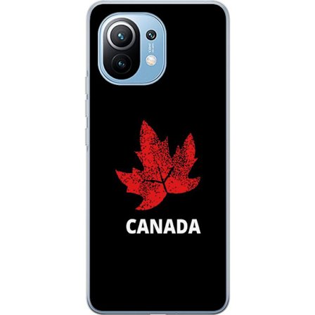 Kompatibelt Mobildeksel til Xiaomi Xiaomi Mi 11 Grafisk lønnebladsymbol i rødt mot svart bakgrunn med tydelig kanadisk referanse og minimalistisk de