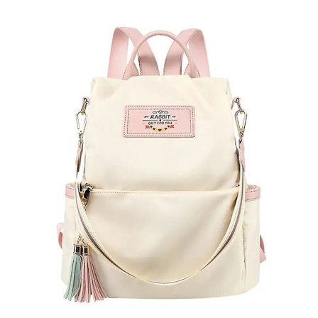 Kvinners stilige kvastdekorerte ryggsekker Skuldersekker Tynn skulderstropp Mote Stor kapasitet Veske Gave(Beige)