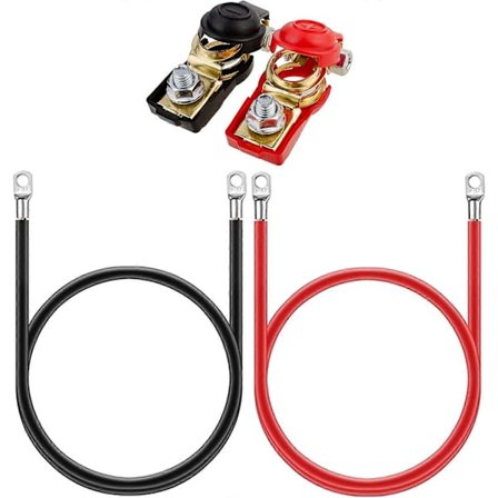 2 stk. 12V batterikabler rød og svart, batteri inverterkabel 50cm, bilbatterikabler 5AWG 16mm med ringterminaler kobber fleksibel ledning + 1 par batt