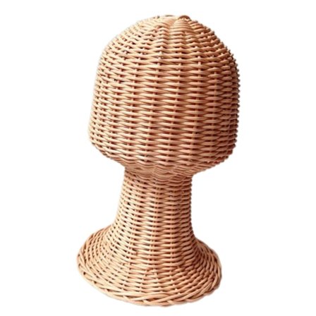Elegant hat- og parykholder i flettet rotting, mannequin-hoved, hovedbeklædningsudstillingsstativ til modeentusiaster