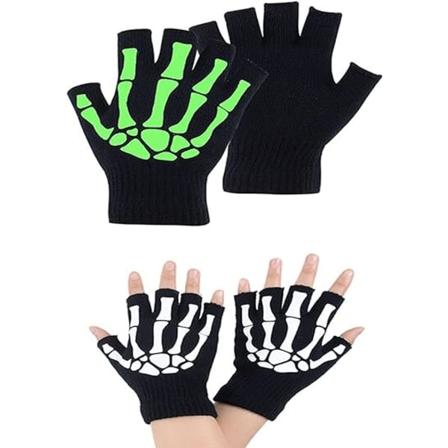 IC 2 par Halloween-luuranko luut Unisex-hanskat Uudet Punk-sormittomat hanskat Hohtavat pimeässä Venyvät Stickade talvihanskat, mustat