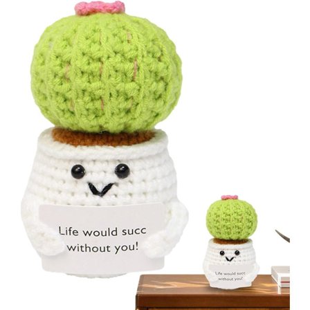 Virkat kaktus, 11 cm rolig virkad gurka och grönsaksdocka hänge, emotionellt stöd kaktusgåva, positiv liv docka smycke.