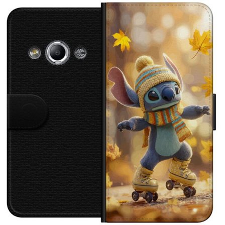 Kompatibelt Lommeboketui til Samsung Galaxy Xcover 3 Høstinspirert Stitch på rulleskøyter med lue, skjerf og fallende blader varm søt illustrasjon