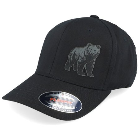 Wild Spirit - Musta flexfit Lippis - Bear Engraved Wooly Combed Black Flexfit @ Hatstore