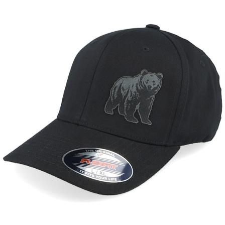 Wild Spirit - Zwart flexfit Cap - Bear Engraved Wooly Combed Black Flexfit @ Hatstore