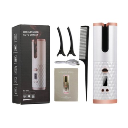 Automatisk hårkrullare auto keramisk lock roterande locktång (Vit med låda)