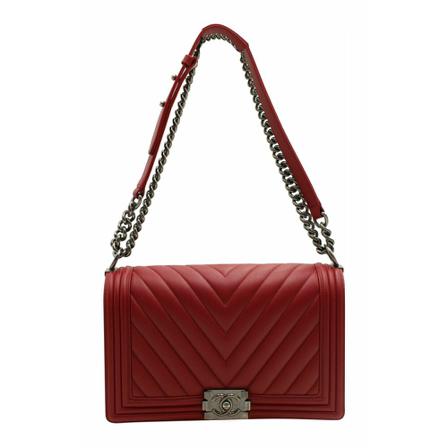 Chanel Vintage Pre-owned Ruthenium Finish Hardware Boy Tas , Rood , Dames , Maat: ONE Size Vintage Tassen