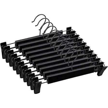 10-pakke buksehengere med justerbare, rustfrie klips for bukser, skjørt, kleshengere, svart