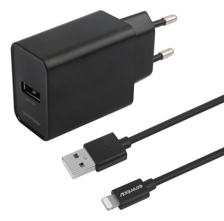 Essentials Wall Charger 12W, USB-A Light. MFi, Cable 1m,Black