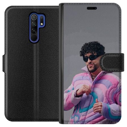 Yhteensopiva Lompakkokotelo Xiaomi Redmi 9 Värikäs kuvaus surullisesta sydämestä rannalla palmujen, delfiinien ja auringonlaskun kanssa retro-tait