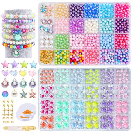 DIY Perlesmykker, Havtema Perlesæt til DIY Smykker, Armbånd og Halskæde Hobby for Børn, Julegave perlesæt med skaller og søstjerner