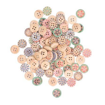 100 stk. Vintage Træ Blomsterknapper Håndmalet DIY Håndværksdekoration Sødt Farvet Design