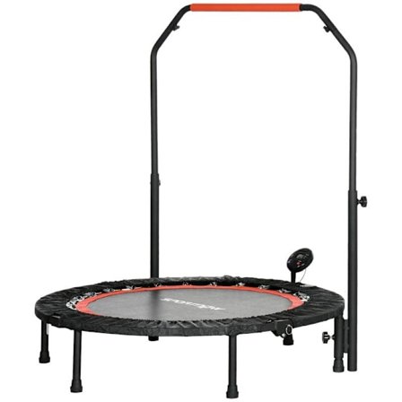 Rootz Mini Trampolin - Med højdejusterbart håndtag - LCD-skærm - Stål - Sort + Rød - Ø102 x 99-123cm