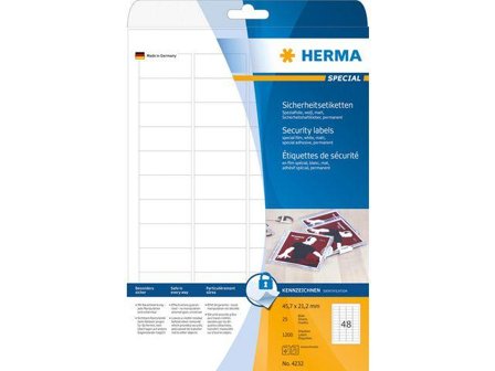 Herma Special - Hvit - 45.7 x 21.2 mm 1200 etikett(er) (25 ark x 48) selvklebende matte sikkerhets/forseglings-filmetiketter