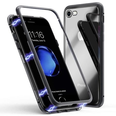 Fodral för iPhone SE 2022 - Phonillico - Magnetiskt Fodral - Härdat Glas - Skärmskydd - Svart